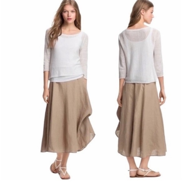 Eileen Fisher Dresses & Skirts - Eileen Fisher 100% Irish Linen A-Line Midi Lined Skirt Lagenlook Natural Beige